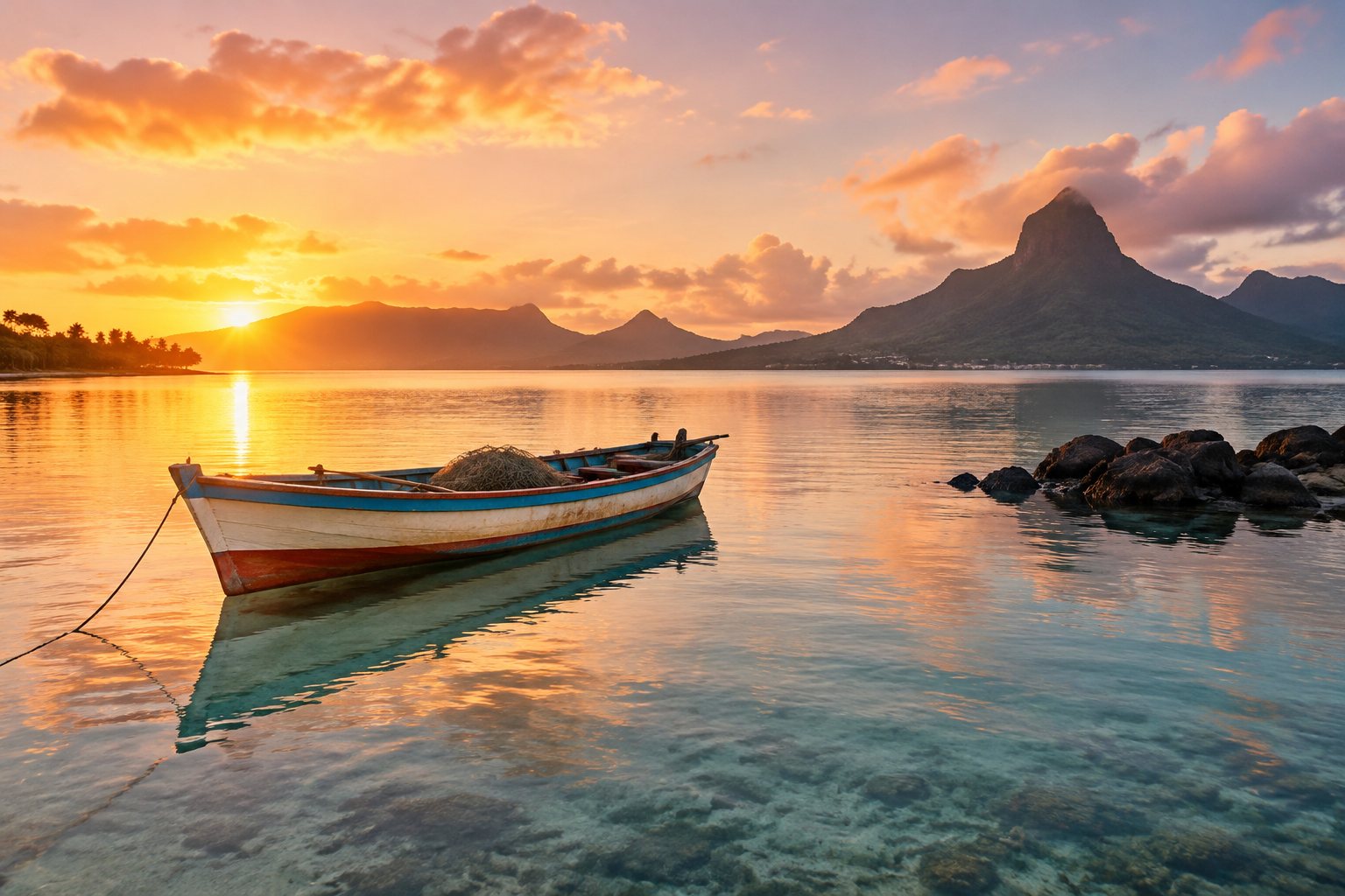 Lever du soleil sur le lagon